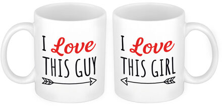 Bellatio Decorations I love this guy and girl cadeau beker set voor Valentijnsdag 300 ml