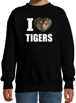 Bellatio Decorations I love tigers sweater met dieren foto van een tijger zwart voor kinderen - cadeau trui tijgers liefhebber - kinderkleding / kleding 12-13 jaar (152/164)