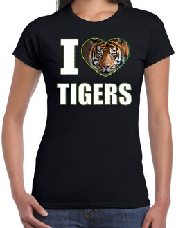 Bellatio Decorations I love tigers t-shirt met dieren foto van een tijger zwart voor dames - cadeau shirt tijgers liefhebber 2XL