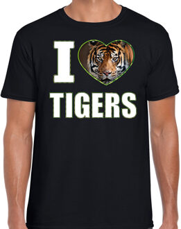 Bellatio Decorations I love tigers t-shirt met dieren foto van een tijger zwart voor heren