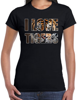 Bellatio Decorations I love tigers / tijgers dieren t-shirt zwart dames 2XL