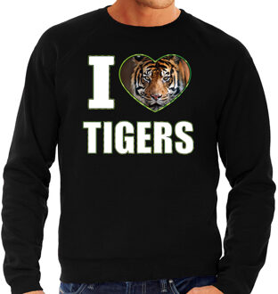 Bellatio Decorations I love tigers trui met dieren foto van een tijger zwart voor dames - cadeau sweater tijgers liefhebber 2XL