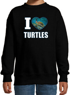 Bellatio Decorations I love turtles sweater met dieren foto van een schildpad zwart voor kinderen - cadeau trui schildpadden liefhebber - kinderkleding / kleding 12-13 jaar (152/164)