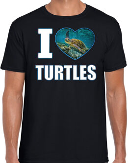 Bellatio Decorations I love turtles t-shirt met dieren foto van een schildpad zwart voor heren - cadeau shirt schildpadden liefhebber 2XL