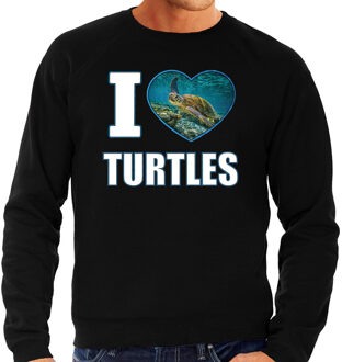 Bellatio Decorations I love turtles trui met dieren foto van een schildpad zwart voor dames - cadeau sweater schildpadden liefhebber 2XL