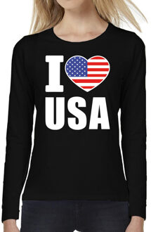 Bellatio Decorations I love USA long sleeve t-shirt zwart voor dames 2XL