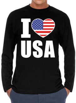 Bellatio Decorations I love USA supporter t-shirt - lange mouwen - voor heren - zwart - Amerika landen shirt