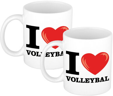 Bellatio Decorations I Love Volleybal - 2x - cadeau koffie mok - sport beker - wit - met hartje - 300 ml