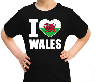 Bellatio Decorations I love Wales t-shirt Verenigd Koninkrijk zwart voor kids XS (110-116)