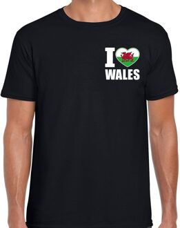 Bellatio Decorations I love Wales / Verenigd Koninkrijk landen shirt zwart voor heren - borst bedrukking 2XL