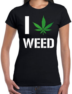 Bellatio Decorations I love weed / drugs fun t-shirt zwart voor dames 2XL