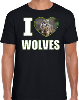 Bellatio Decorations I love wolves t-shirt met dieren foto van een wolf zwart voor heren - cadeau shirt wolven liefhebber 2XL