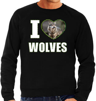 Bellatio Decorations I love wolves trui met dieren foto van een wolf zwart voor dames - cadeau sweater wolven liefhebber 2XL