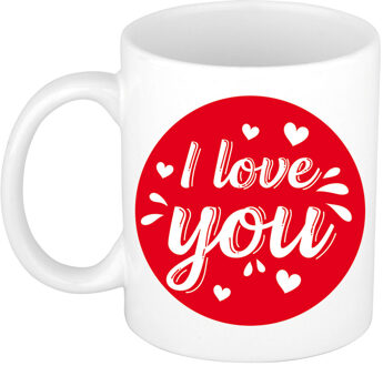 Bellatio Decorations I love you cadeau koffiemok / theebeker wit cirkel met hartjes 300 ml - feest mokken