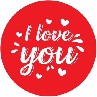 Bellatio Decorations I Love You sticker - rond - rood - Dia 15 cm