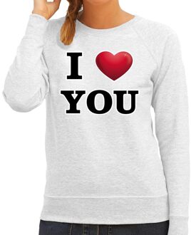 Bellatio Decorations I love you valentijn sweater grijs voor dames 2XL