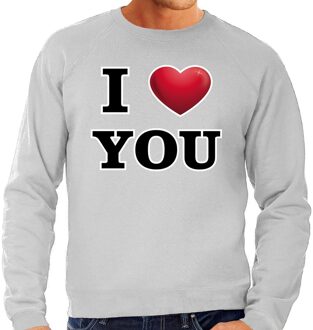 Bellatio Decorations I love you valentijn sweater grijs voor heren 2XL