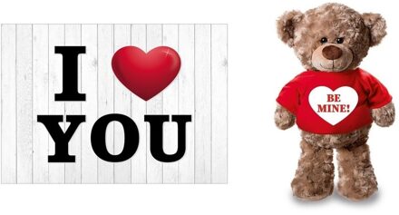 Bellatio Decorations I Love You Valentijnskaart met Be Mine knuffelbeer 24 cm