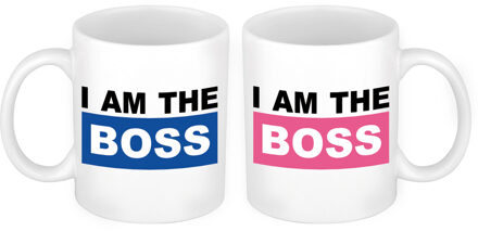 Bellatio Decorations I'm the Boss mok roze en blauw - Bruiloft huwelijks koppel cadeau
