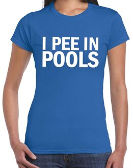 Bellatio Decorations I pee in pools fun tekst t-shirt blauw voor dames XS