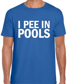 Bellatio Decorations I pee in pools fun tekst t-shirt blauw voor heren 2XL