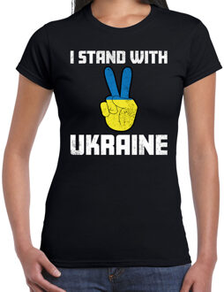 Bellatio Decorations I stand with Ukraine t-shirt zwart dames - Oekraine shirt met Oekraiense vlag in vingers 2XL