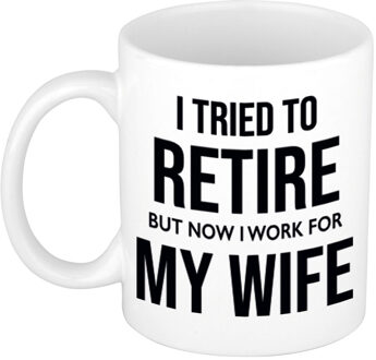 Bellatio Decorations I tried to retire but now I work for my wife koffiemok theebeker - 300 ml - wit - kantoorhumor