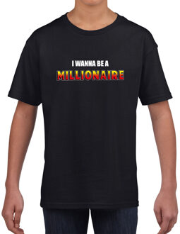 Bellatio Decorations I wanna be a Millionaire fun tekst t-shirt zwart kids L (146-152)