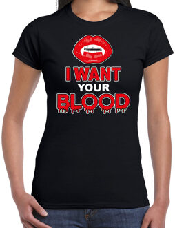 Bellatio Decorations I want your blood horror shirt zwart voor dames - verkleed t-shirt XS