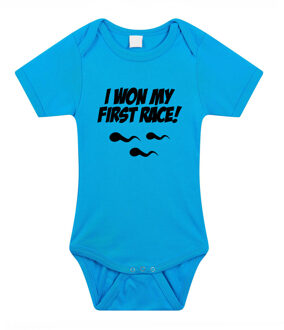 Bellatio Decorations I won my first race cadeau baby rompertje blauw jongens