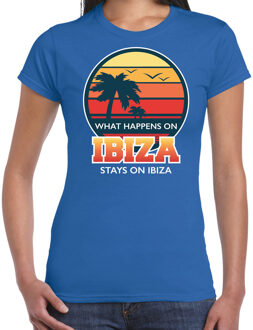 Bellatio Decorations Ibiza zomer t-shirt / shirt What happens in Ibiza stays in Ibiza voor dames - blauw - Ibiza party / vakantie outfit / kleding/ feest shirt 2XL