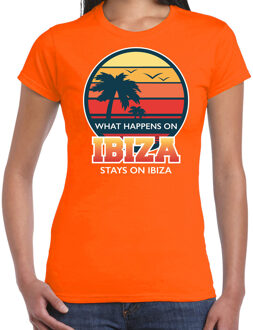 Bellatio Decorations Ibiza zomer t-shirt / shirt What happens in Ibiza stays in Ibiza voor dames - oranje - Ibiza party / vakantie outfit / kleding/ feest shirt 2XL