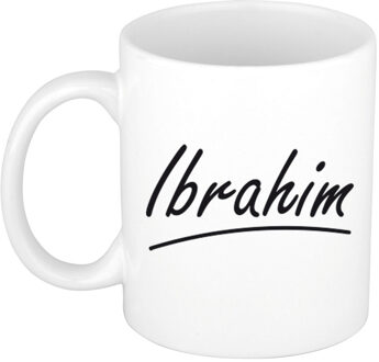 Bellatio Decorations Ibrahim Naam koffiemok - beker - met sierlijke letters - wit - 300 ml - Cadeau - Heren