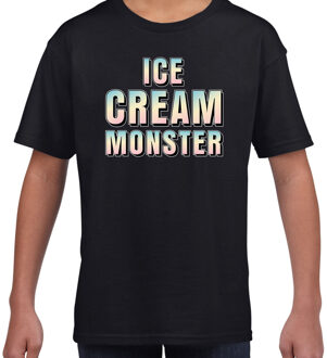 Bellatio Decorations Ice cream monster fun tekst t-shirt zwart kids L (146-152)