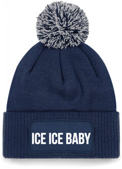 Bellatio Decorations Ice ice baby muts met pompon unisex one size - Navy One size