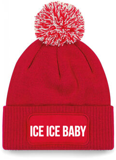 Bellatio Decorations Ice ice baby muts met pompon unisex one size - Rood One size