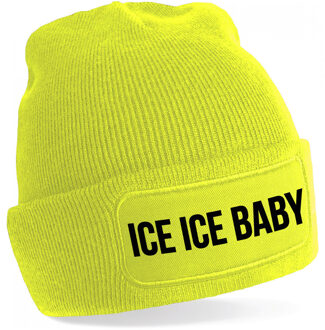 Bellatio Decorations Ice ice baby - wintermuts - unisex - one size - neon geel - mutsen met coole tekst