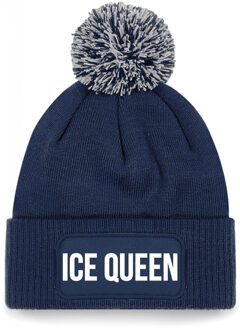 Bellatio Decorations Ice queen muts met pompon unisex one size - Navy One size