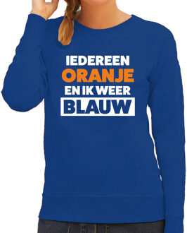 Bellatio Decorations Iedereen oranje ik blauw sweater blauw voor dames - Koningsdag truien 2XL