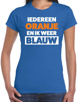 Bellatio Decorations Iedereen oranje ik blauw t-shirt blauw voor dames - Koningsdag shirts