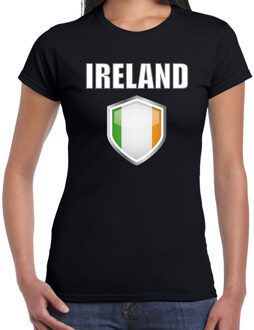 Bellatio Decorations Ierland landen supporter t-shirt met Ierse vlag schild zwart dames