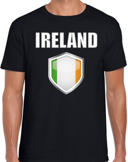 Bellatio Decorations Ierland landen supporter t-shirt met Ierse vlag schild zwart heren