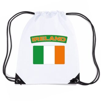 Bellatio Decorations Ierland nylon rijgkoord rugzak/ sporttas wit met Ierse vlag