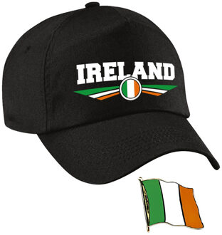 Bellatio Decorations Ierland supporters setje - baseballcap print zwart - colbert pin broche vlag - volwassenen