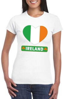 Bellatio Decorations Ierland t-shirt - met hartjes vlag print - wit - dames - korte mouwen - landen supporters