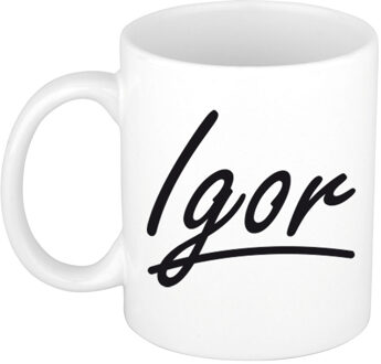 Bellatio Decorations Igor Naam koffiemok - beker - met sierlijke letters - wit - 300 ml - Cadeau - Heren