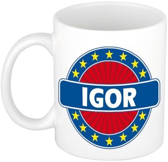Bellatio Decorations Igor voornaam koffiemok - beker - wit/blauw - 300 ml - Cadeau - Heren - Collega - Vaderdag