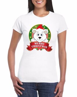 Bellatio Decorations IJsbeer Kerst t-shirt wit Merry Christmas voor dames