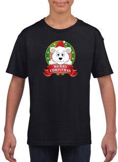 Bellatio Decorations IJsbeer kerstmis shirt zwart voor jongens en meisjes L (146-152) - kerst t-shirts kind