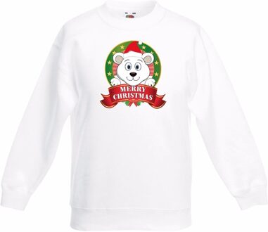 Bellatio Decorations IJsbeer kerstmis sweater wit voor jongens 3-4 jaar (98/104) - kerst truien kind